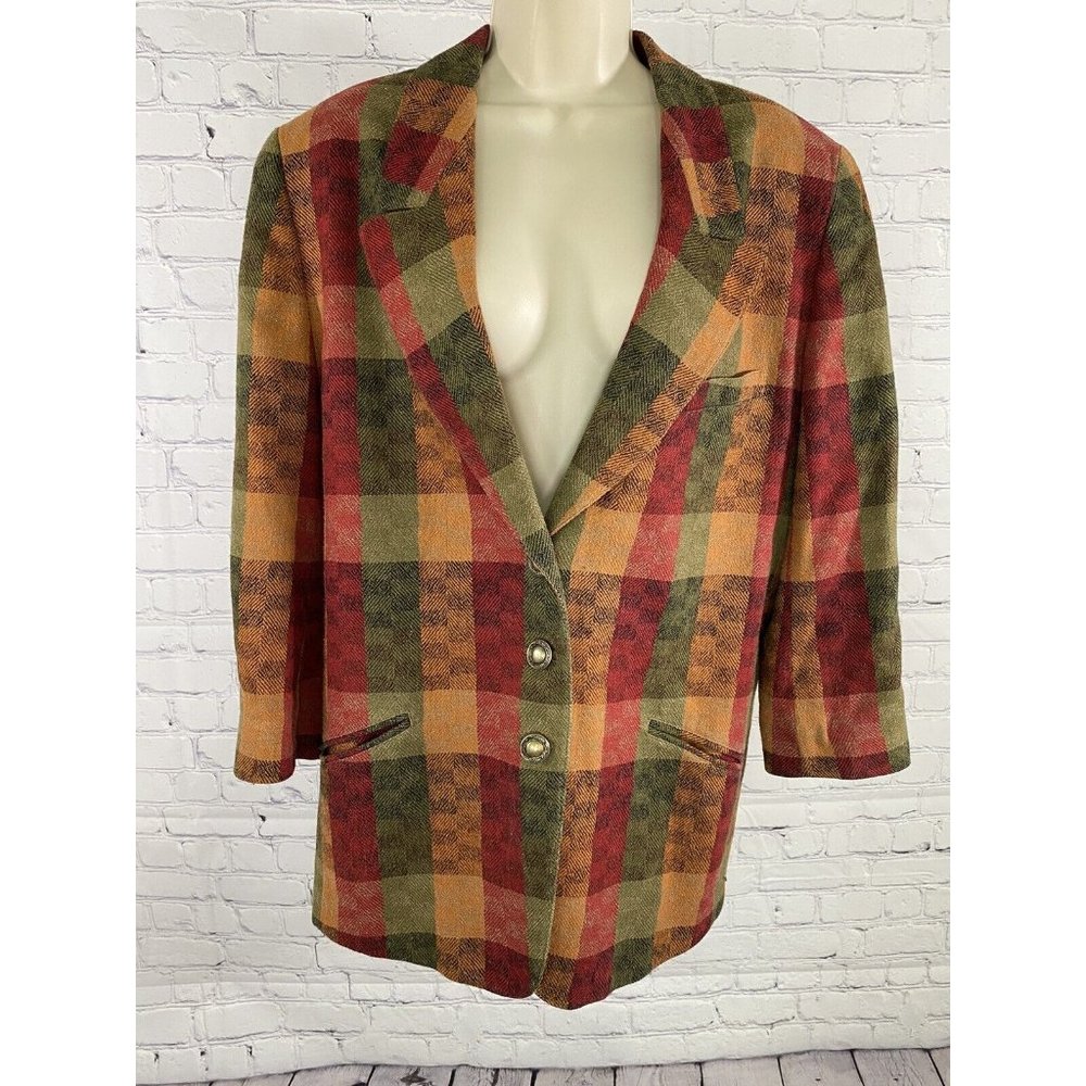 VTG Michii Moon for Sanyo 3 Button Red Green Orange Blazer Jacket Womens 12